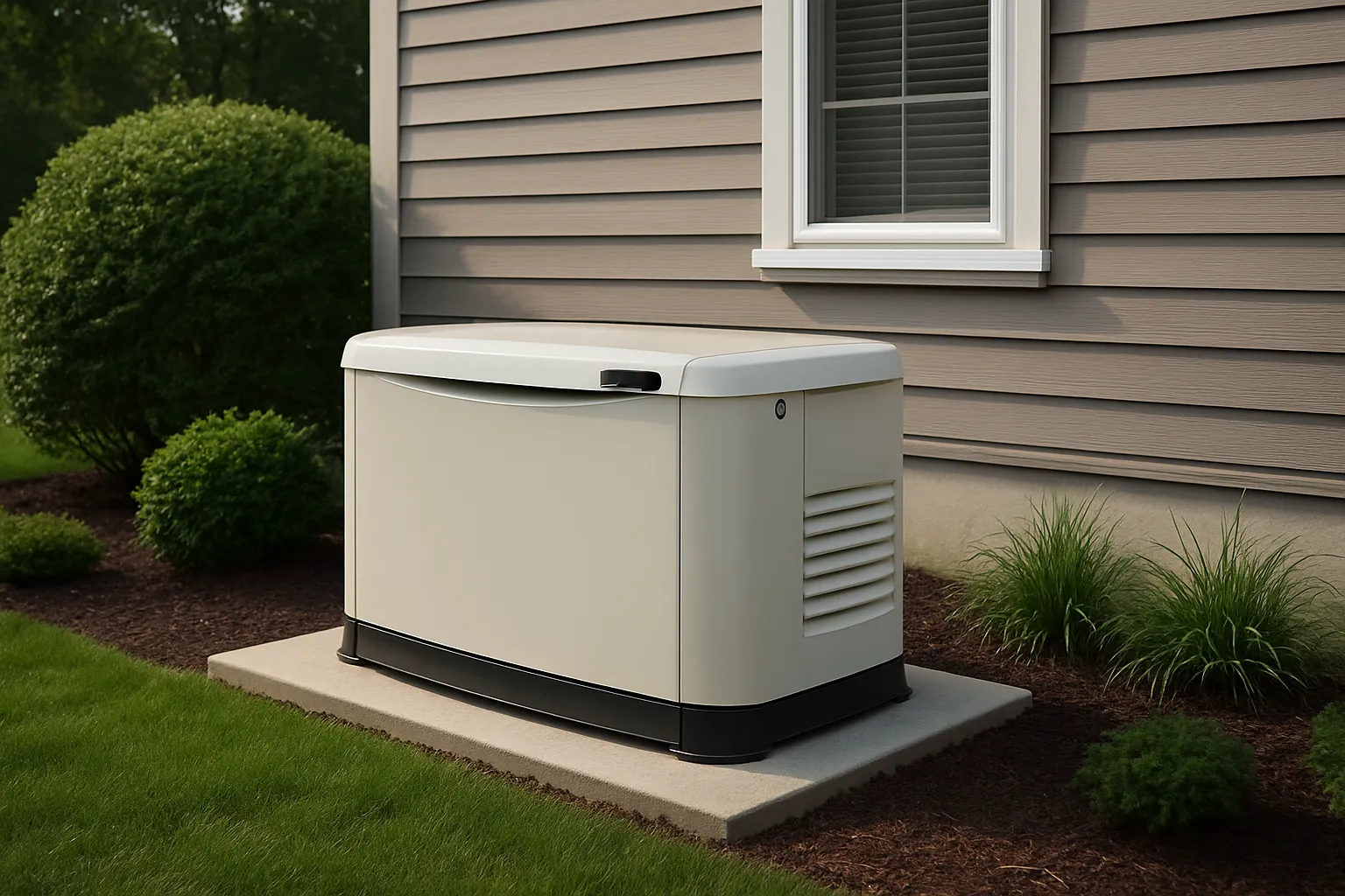 Standby backup generator beside a home