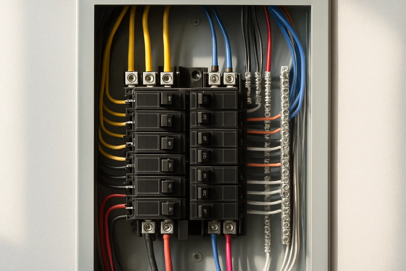 New residential 200-amp breaker panel, neatly labeled